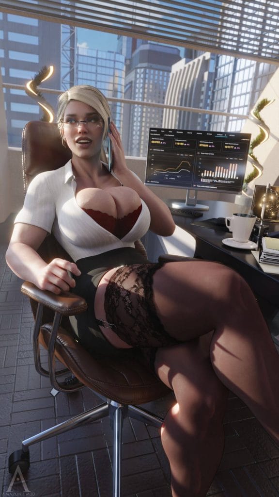 big tits Power Girl at Work